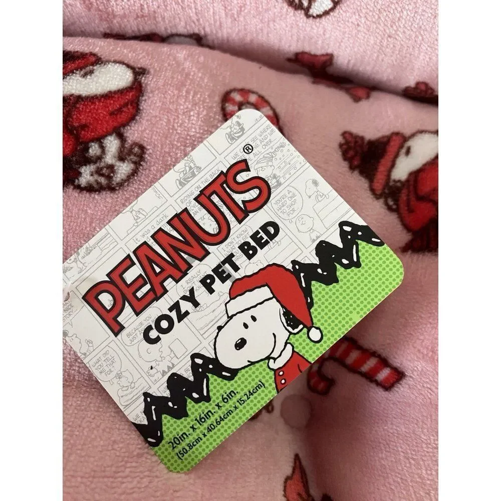 Peanuts Snoopy Small Dog Cat Pet‎ Cozy Cuddler Bed Christmas Pink Candy Cane NEW